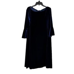 CHAPS Velvet‎ Dress XL Navy Blue Bell Sleeve Midi Fairy Whimsigoth Party, Witchy
